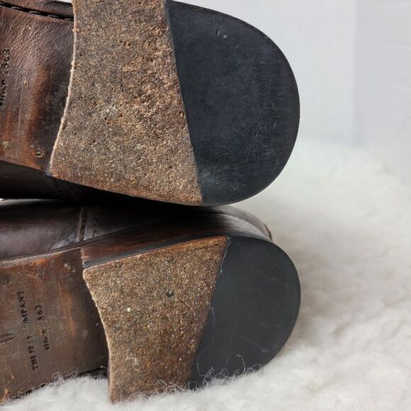 Frye Lindsay Womens Boots Size 8.5 Logo Embroidered Brown Riding Back Side Zip - Picture 7 of 11